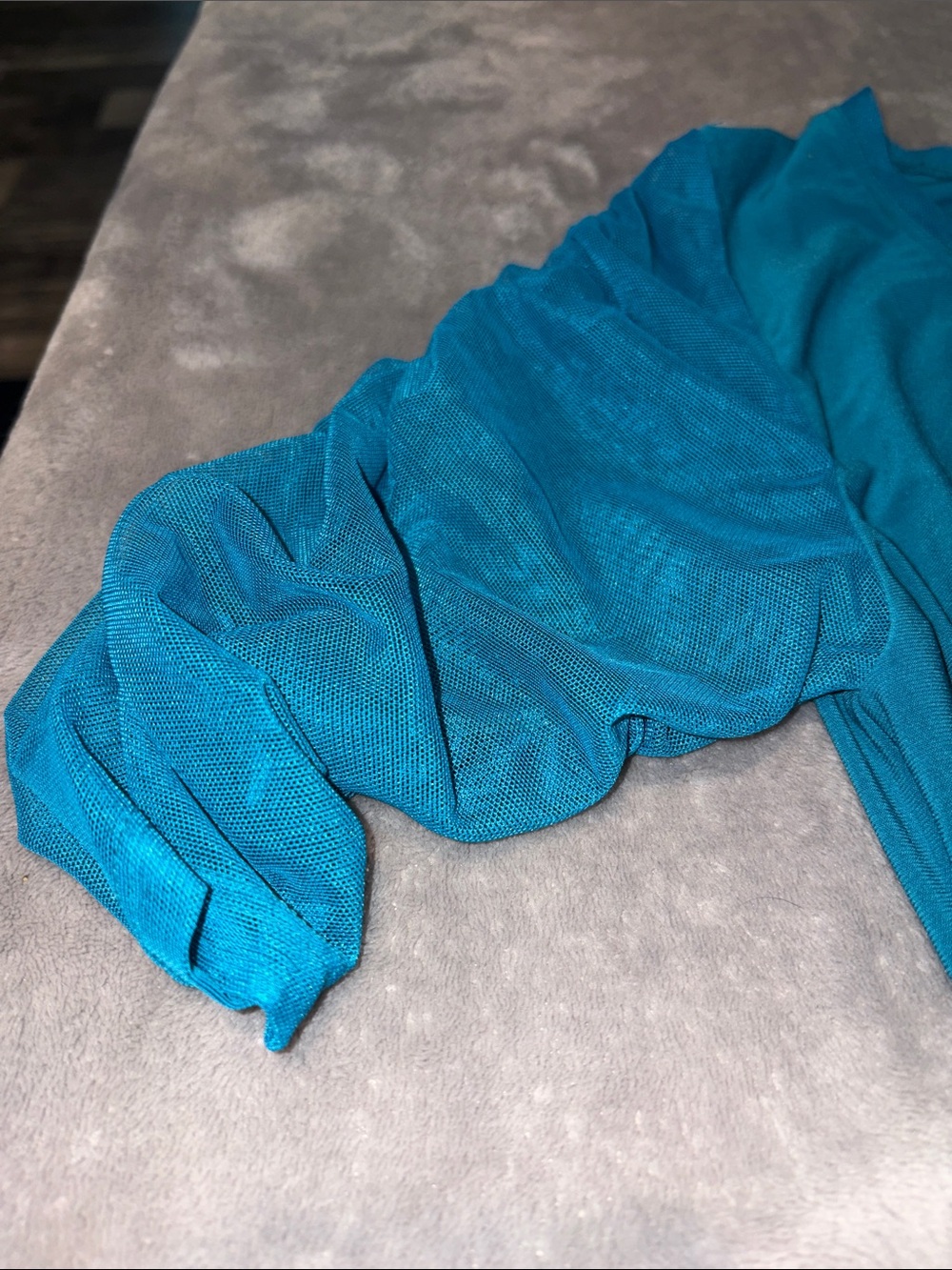 DKNY Teal V-Neck Ruched Sleeve Tunic Top - Picture 3 of 3